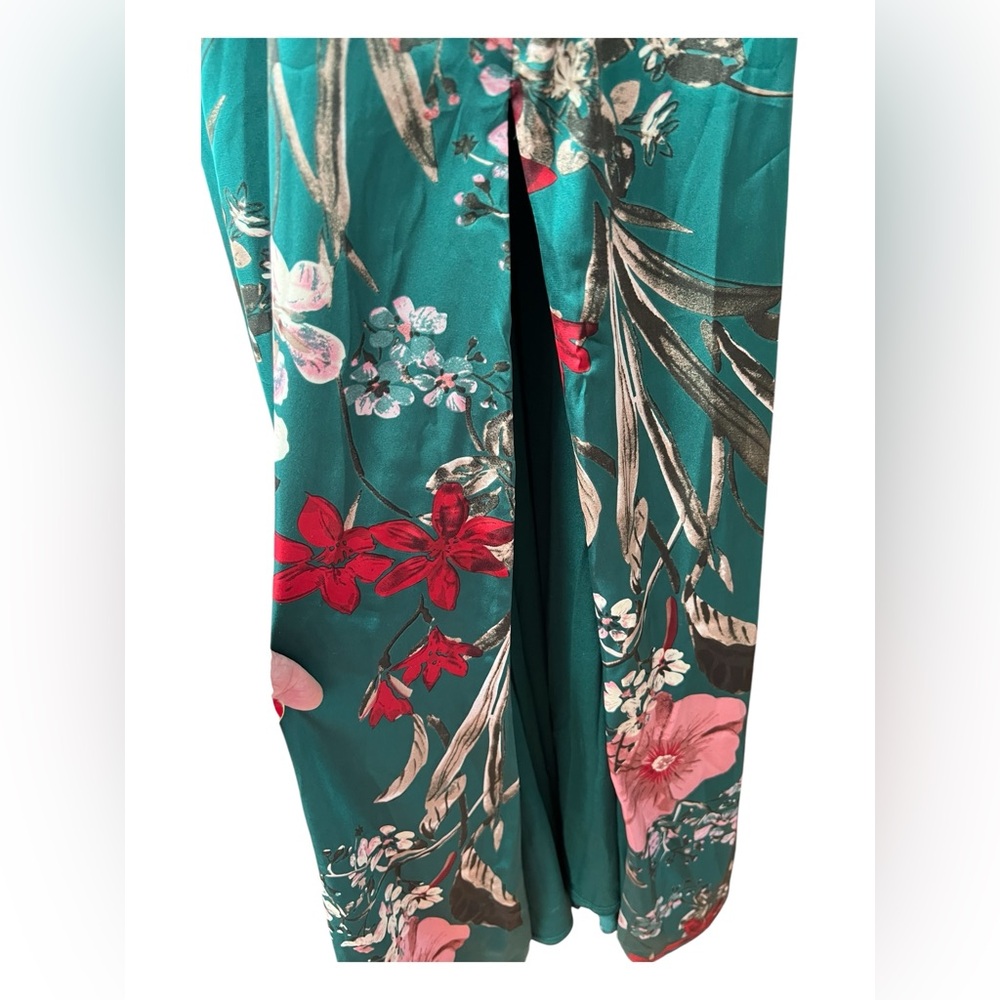 Lulu's Still The One Emerald Green Floral Satin Maxi Dress XS NWT - Picture 4 of 15